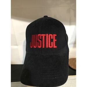 Embroidered JUSTICE (2006) Baseball Cap Hat Youth Size Black With Red Lettering
